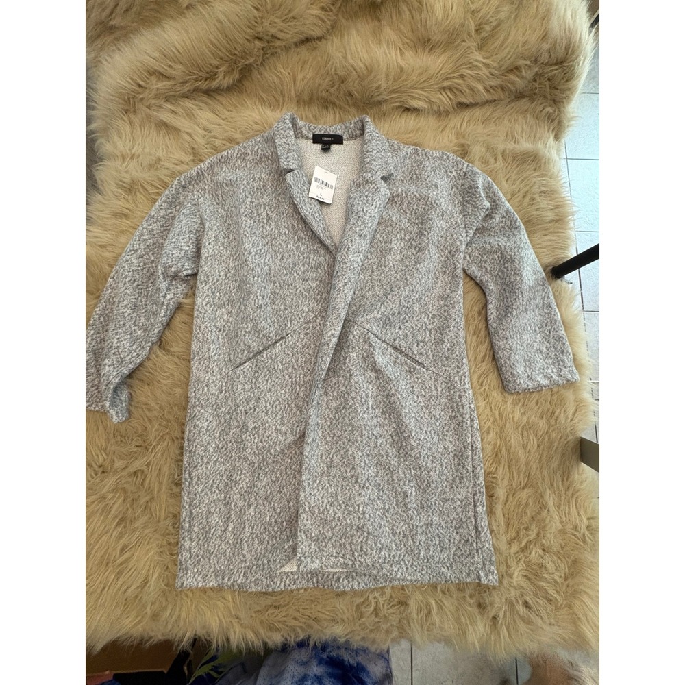 Forever 21 Womens Heather Grey Marl Open Front Casual Longline Jacket Large NWT